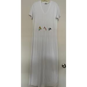 Vintage Maxi Dress Womens Size M Beach Coastal Minimalist Cotton Blend V-neck